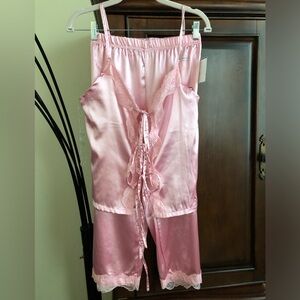 Rampage Pink Satin Lace-Trim Pajama Set Size Small New